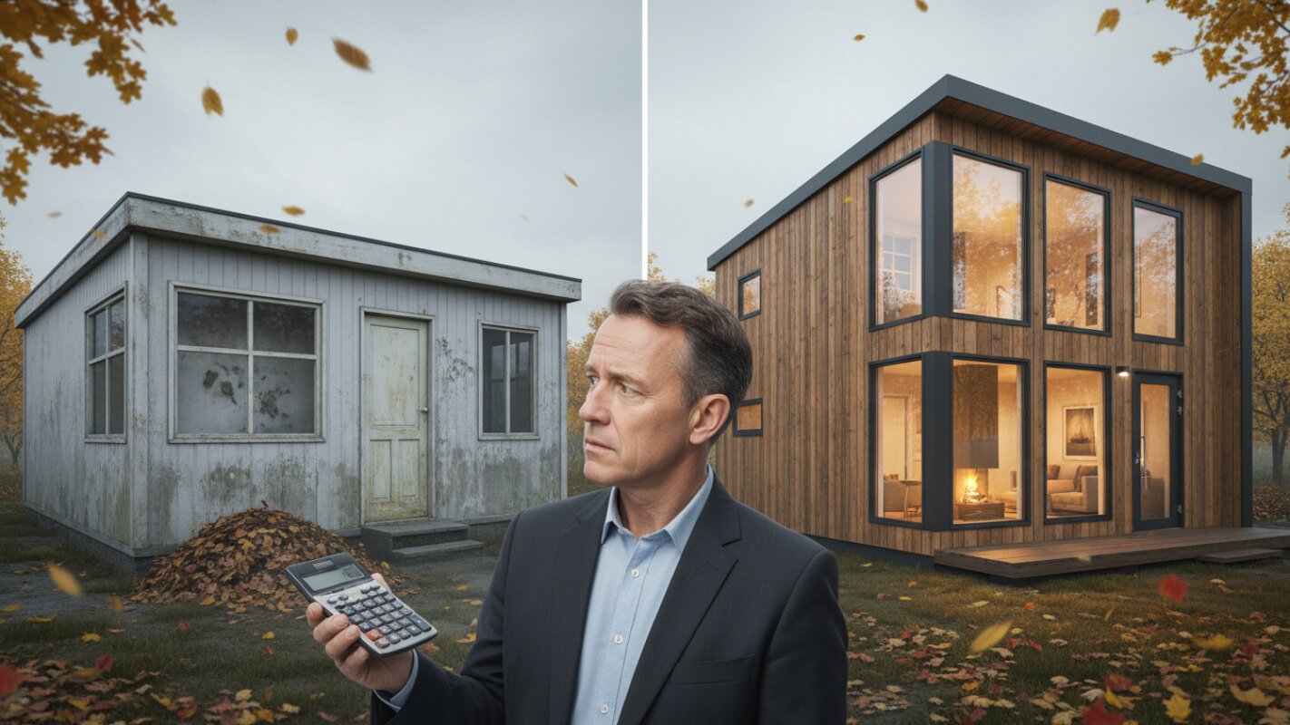 Porównanie: stary domek letniskowy a nowy dom modułowy.