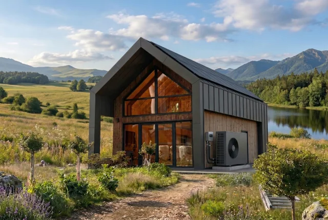 Dom szkieletowy ekodom110 z PV i pompą ciepła, sceneria górska