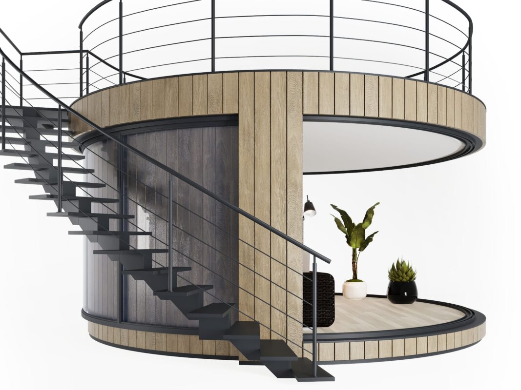 Vision 180: spiralne schody, taras, wnętrze.